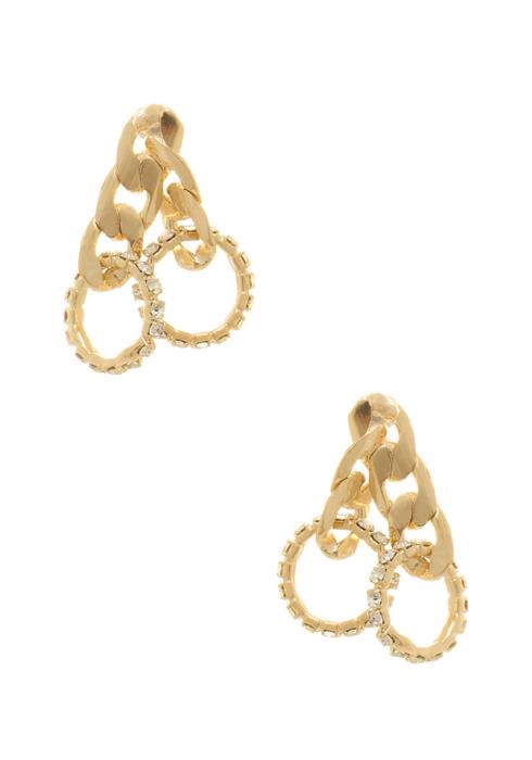 SODAJO CHAIN WITH DOUBLE RHINESTONE CIRCLE HANGING EARRING