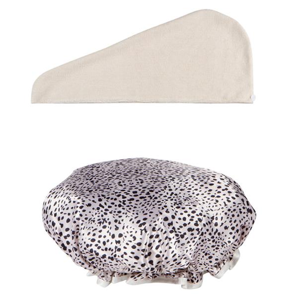 TAME THE MANE SHOWER CAP AND HAIR TURBAN SET LEOPARD