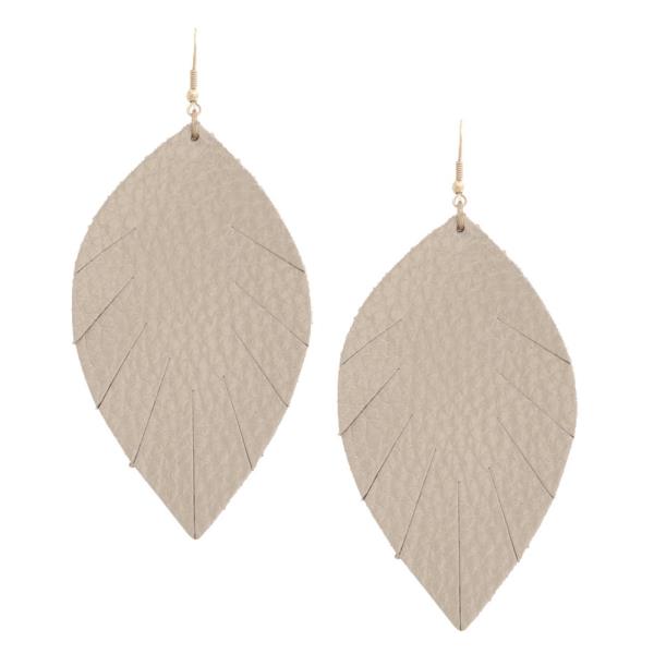 FAUX LEATHER POINTED OVAL DANGLE EARRING
