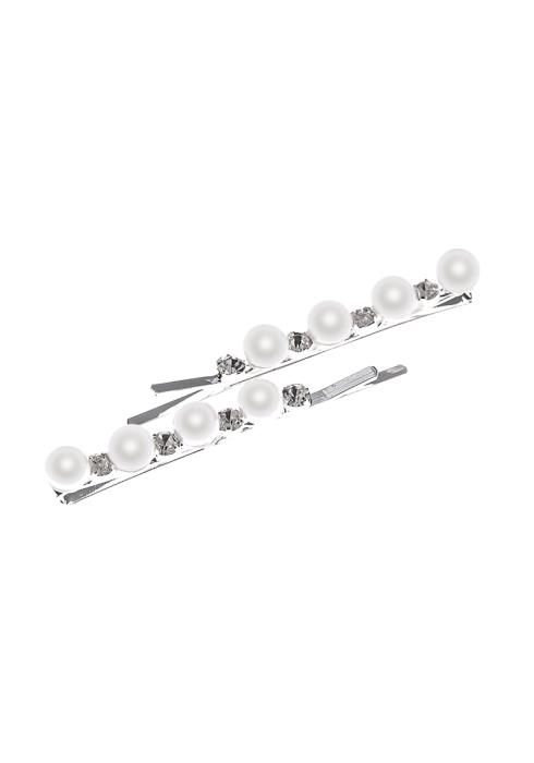 FASHION PEARL RHINESTONE HAIR PIN 2 PC SET