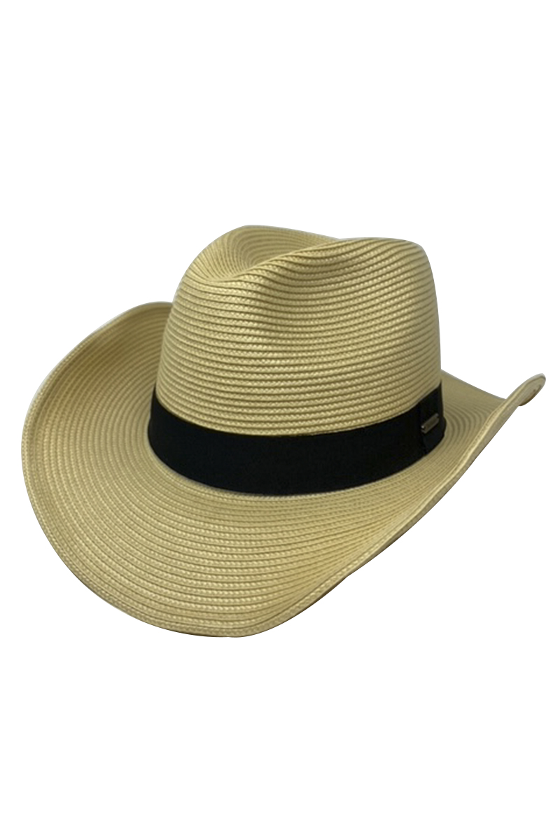 STYLISH BAND ACCENTED PAPER WOVEN FEDORA HAT