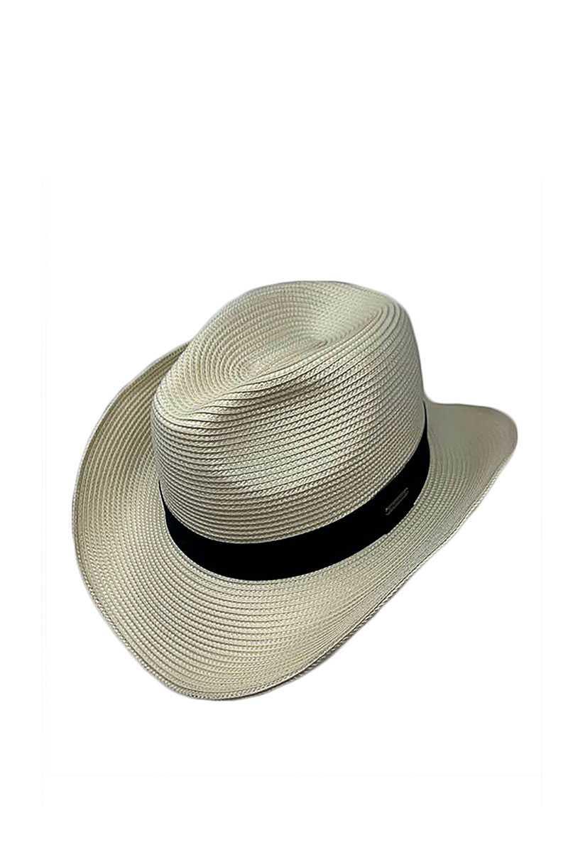 STYLISH BAND ACCENTED PAPER WOVEN FEDORA HAT