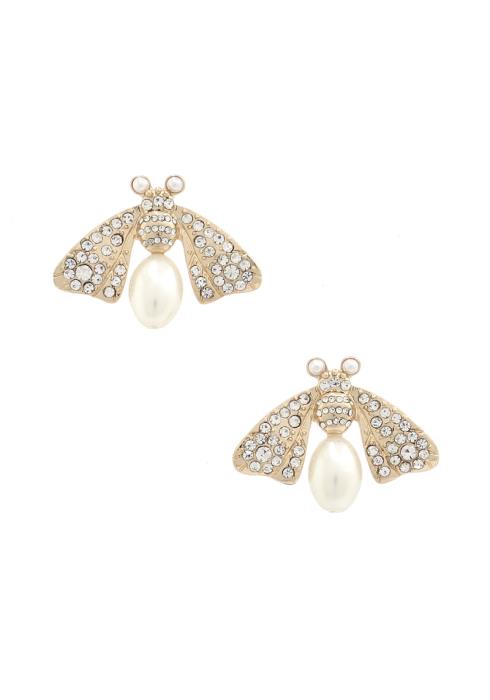BEE RHINESTONE PEARL BEAD EARRING