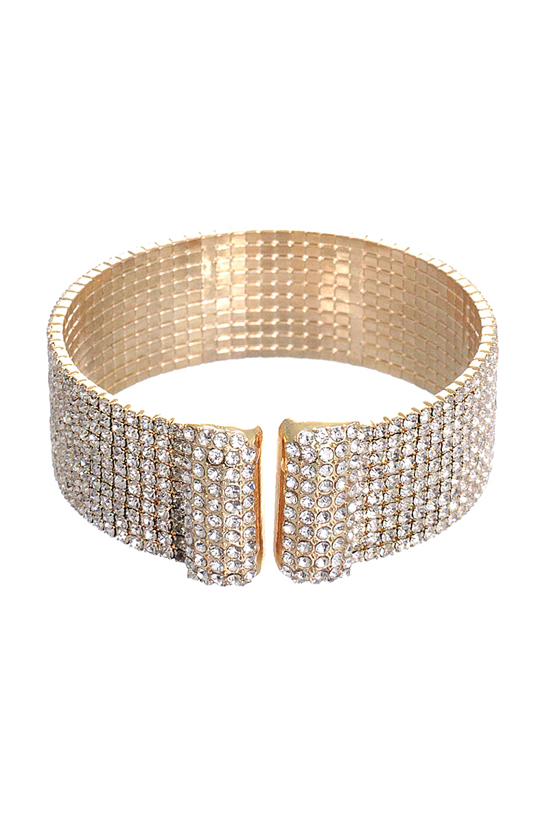 RHINESTONE 10 ROW KNOB END WIRE BRACELET