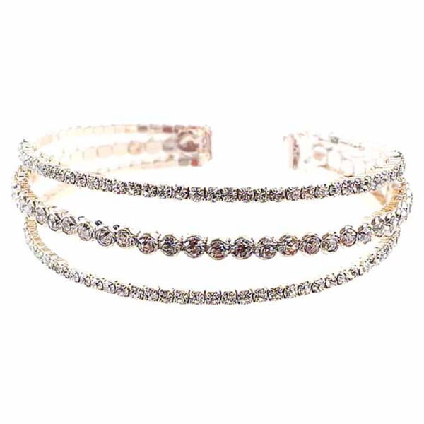 3 RHINESTONE LINE FANCY FLEXIBLE CUFF BRACELET