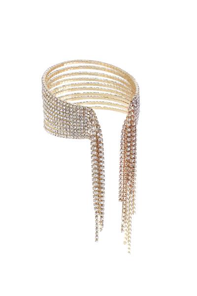 FASHION RHINESTONE 10 ROW FRINGE OPEN WIRE BRACELET