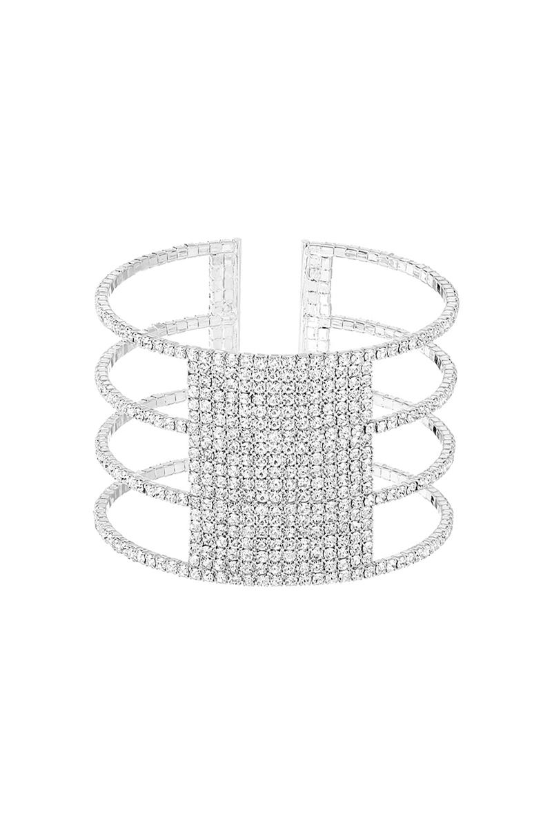 RHINESTONE 4ROW CENTER 14 LINE CUFF BRACELET