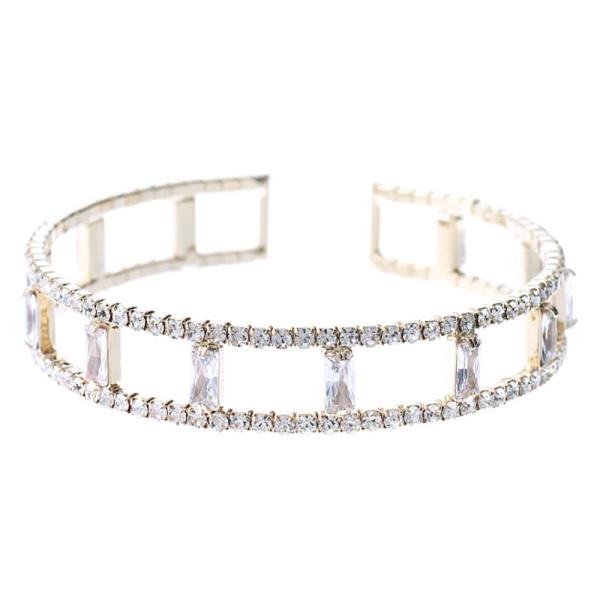 RHINESTONE FLEXIBLE OPEN CUFF BRACELET