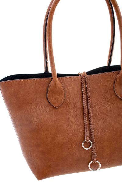 2IN1 TWO TONE RING DANGLE TOTE BAG WITH MINI BAG SET