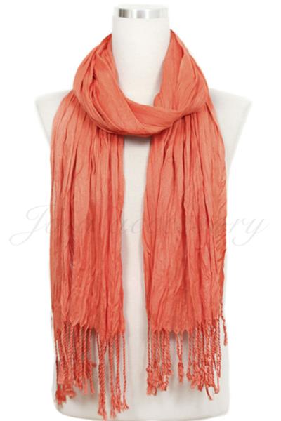 SOLID CRINKLE SCARF WITH FRINGE