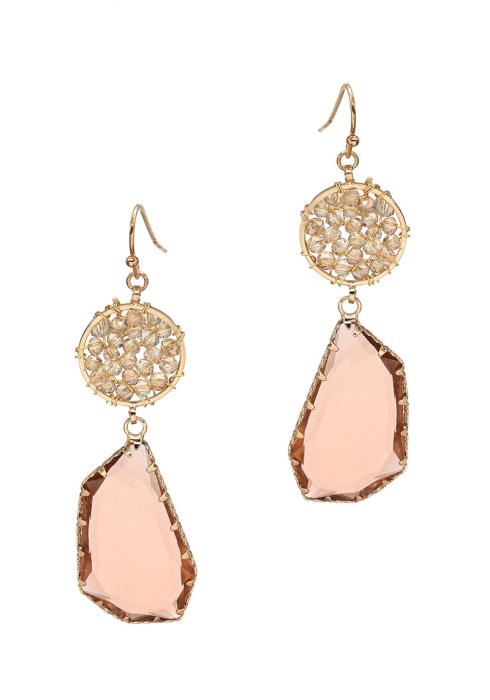 ROUND GLASS BEAD GLASS STONE DANGLE EARRING