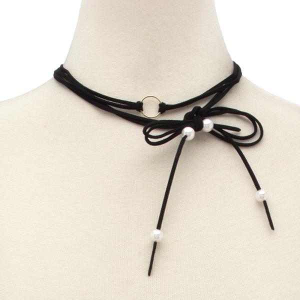 PEARL BEAD BOW CHOKER NECKLACE