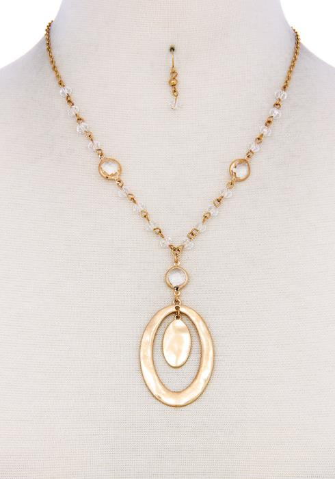 CHIC STYLISH OVAL PENDANT NECKLACE AND EARRING SET