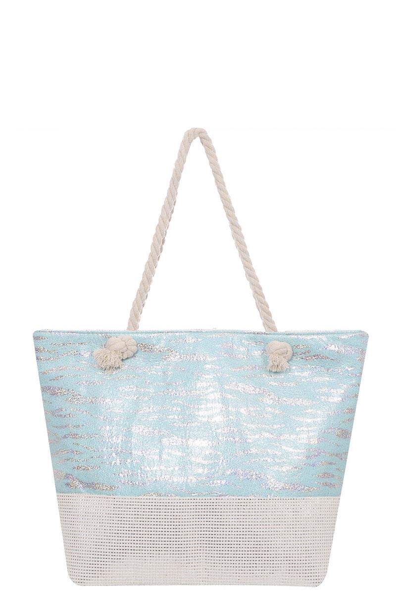 METALLIC TWO TONE CANVAS TOTE BEACH BAG