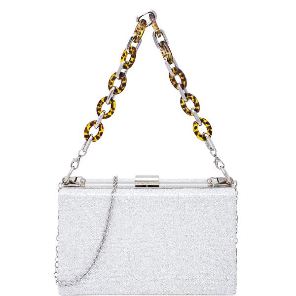 CHIC GLITTER BOX ACRYLIC HANDLE CROSSBODY BAG