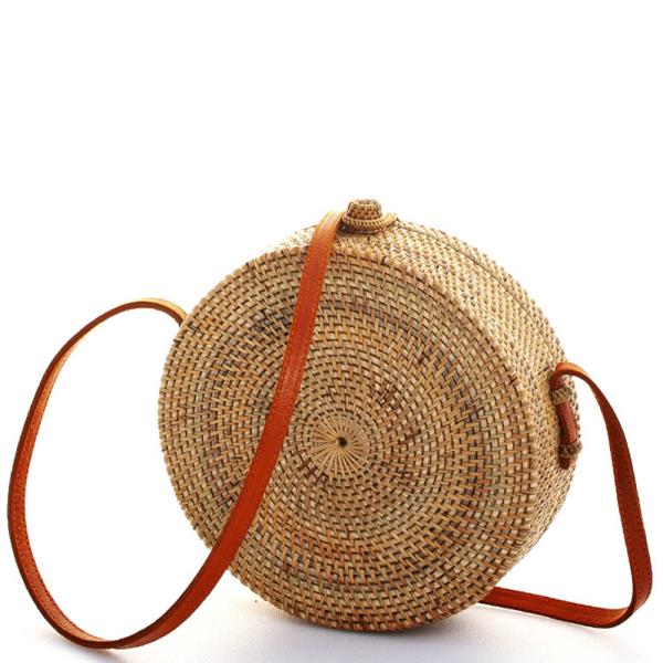 MODERN PRINT NATURAL WOVEN CIRCLE CROSSBODY BAG