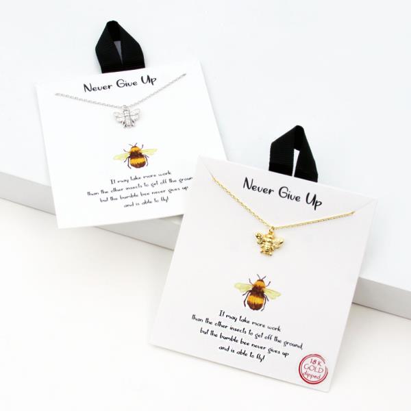 BLB NEVER GIVE UP BEE PENDANT MESSAGE NECKLACE