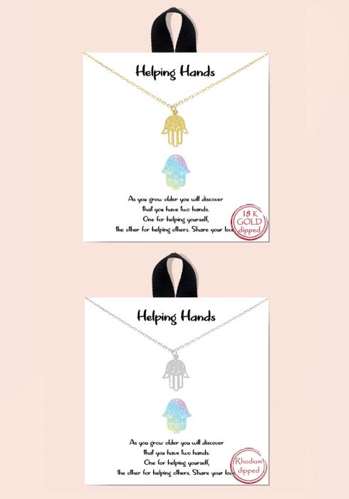 BLB HELPING HANDS HAMSA PENDANT MESSAGE NECKLACE