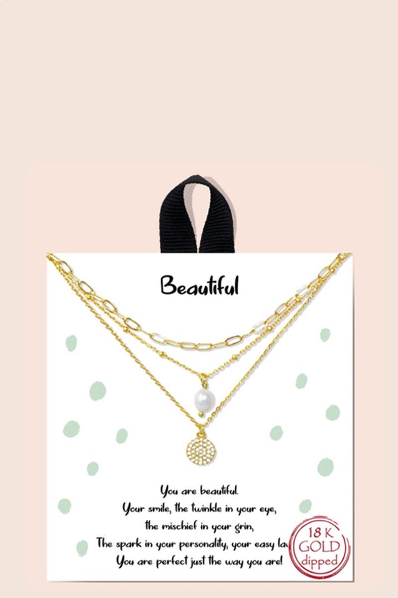 BLB BEAUTIFUL LAYERED METAL PEARL POINT MESSAGE NECKLACE