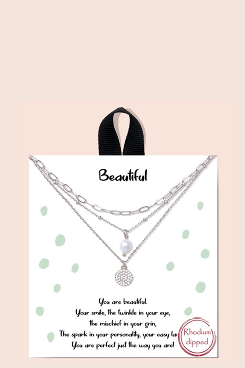 BLB BEAUTIFUL LAYERED METAL PEARL POINT MESSAGE NECKLACE