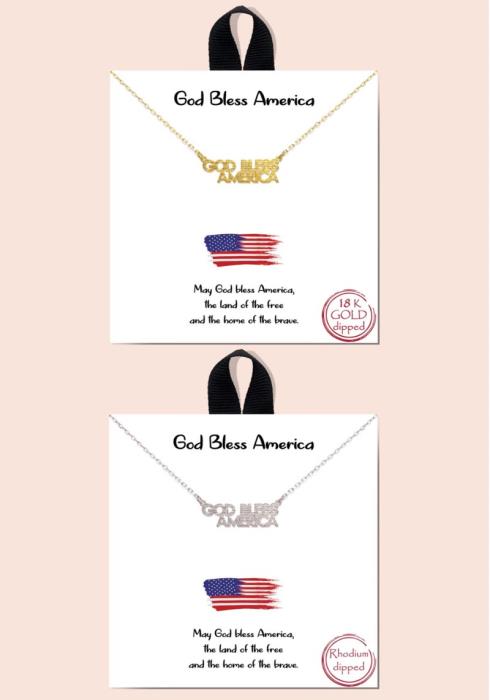 GOD BLESS AMERICA MESSAGE METAL DAINTY NECKLACE