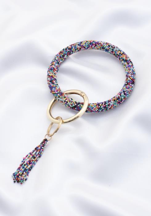 SEED BEAD TASSEL RING KEYCHAIN