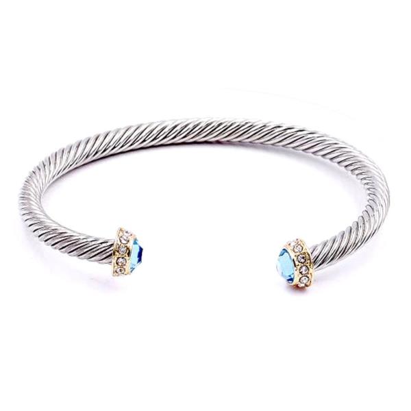 TWO-TONE PLATED WITH BLACK GLASS CABLE BRACELETS