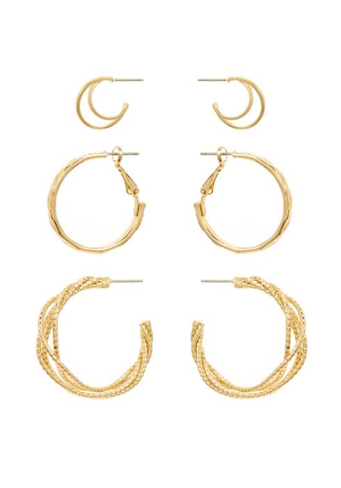 FASHION LUNAR ROUND CUT SEED BEAD LAYERED EARRING 3 PC SET