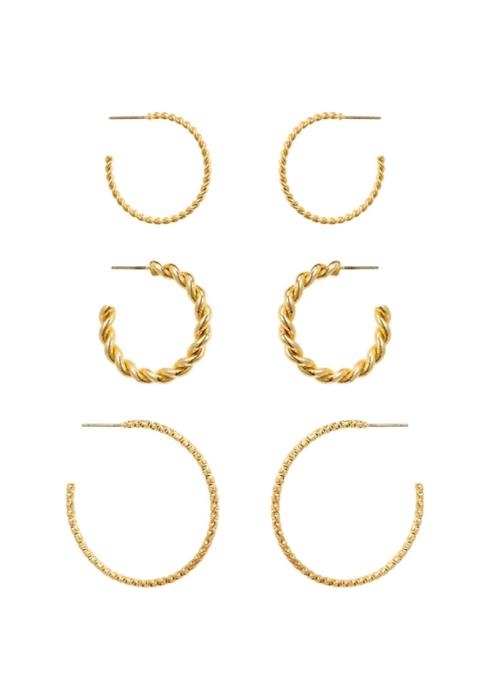 TWISTY METAL OPEN CUT CIRCLE EARRING 3 PC SET