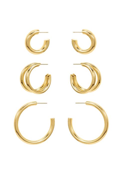 FASHION THICK DOUBLE LAYERED METAL CUT EARRING 3 PC SET