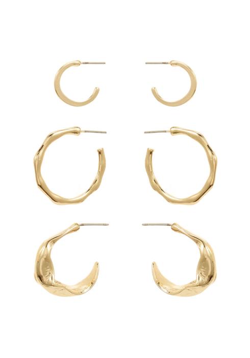 FASHION MOLTED METAL CUT ROUND EARRING 3 PC SET