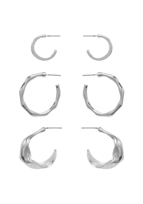 FASHION MOLTED METAL CUT ROUND EARRING 3 PC SET