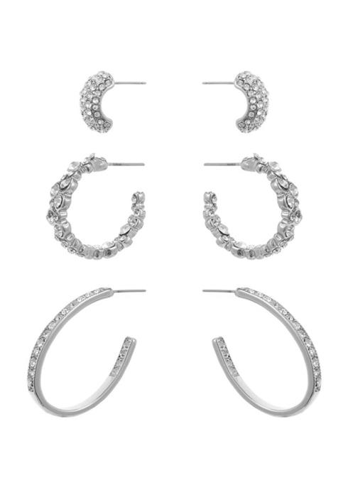 MODERN CRYSTALIZED CUT CURVE ROUND EARRING 3 PC SET