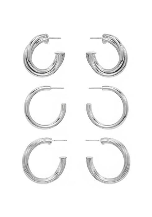 METAL PLAIN TWISTY CUT ROUND EARRING 3 PC SET