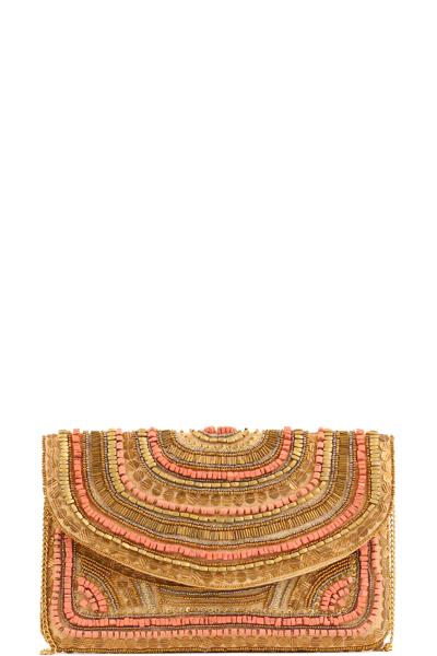 FASHION PATTERN BEAD DESIGN CLUTCH BAG