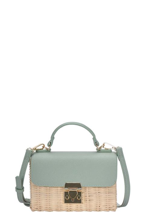 DESIGNER FASHION TWO TONE WOVEN STRAW SHOULDER BAG
