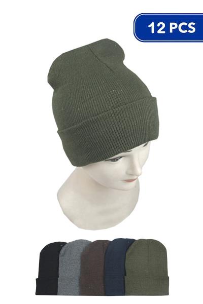 FASHION BASIC SOLID COLOR BEANIES 12 PC
