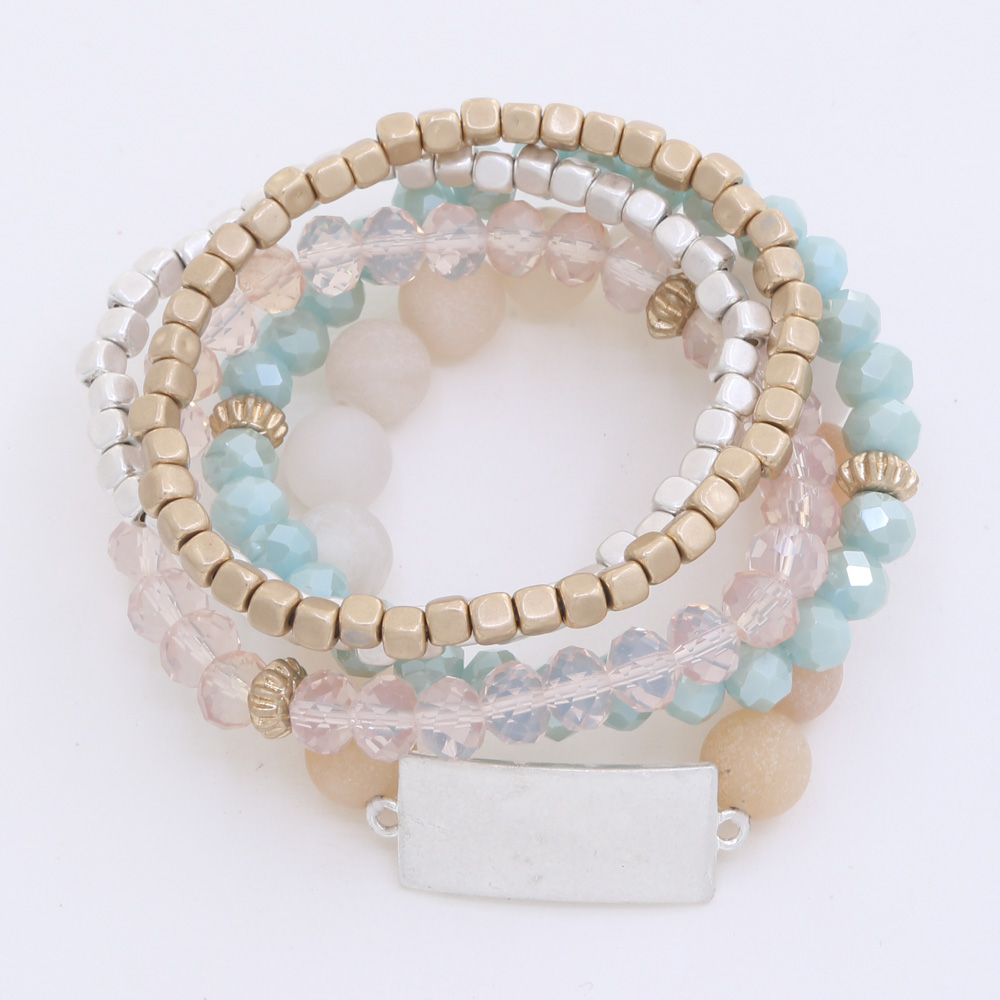 NATURAL STONE AND GLASS BEAD STRETCH 5 PC MULTI BRACELET