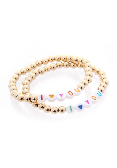 GOLD BALLS MESSAGE BRACELET 2 PC SET