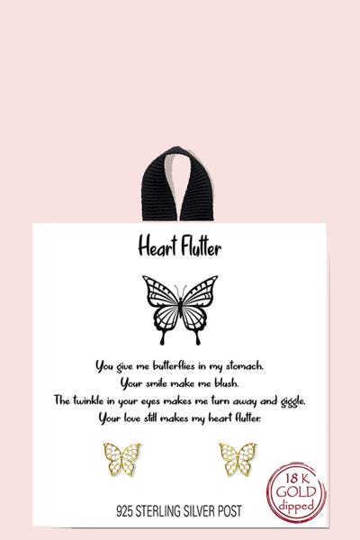 18K GOLD RHODIUM DIPPED HEART FLUTTER EARRING