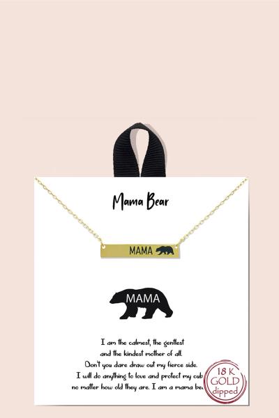 BLB MAMA BEAR METAL STICK BAR DAINTY MESSAGE NECKLACE