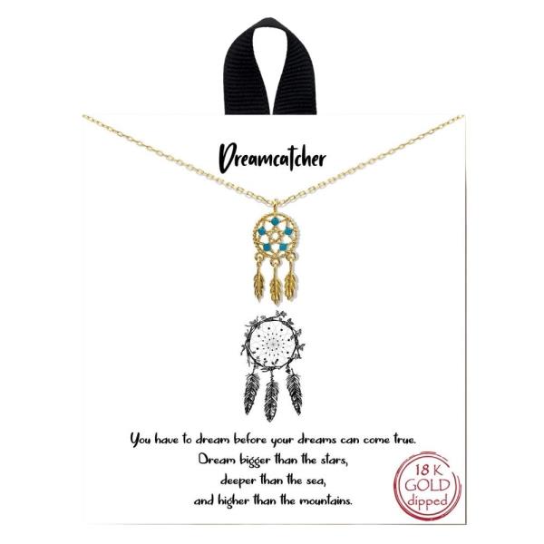 18K GOLD RHODIUM DIPPED DREAMCATCHER PENDANT NECKLACE