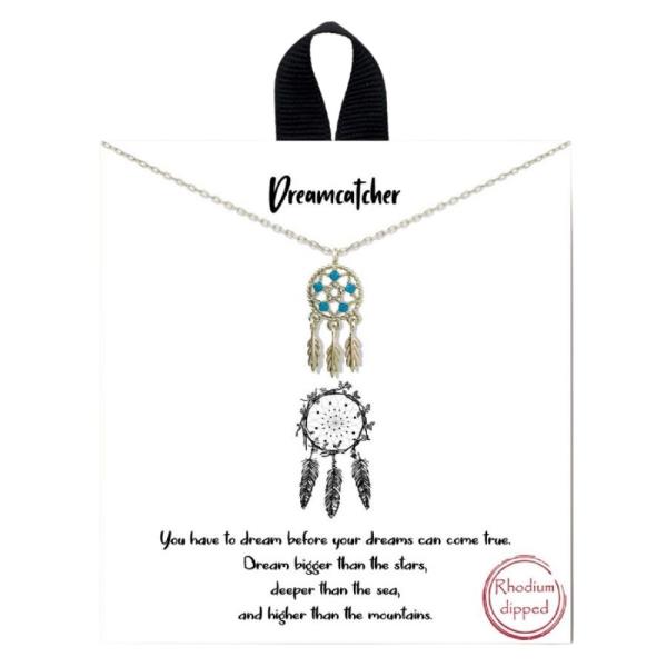18K GOLD RHODIUM DIPPED DREAMCATCHER PENDANT NECKLACE
