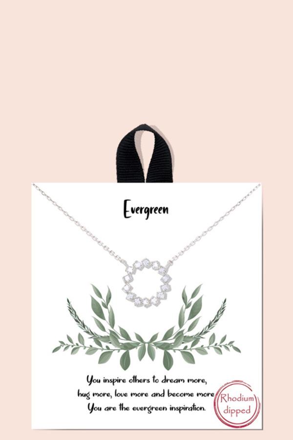 BLB EVERGREEN STONE ROUND PENDANT DAINTY MESSAGE NECKLACE