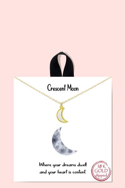 18K GOLD RHODIUM DIPPED CRESCENT MOON PENDANT NECKLACE