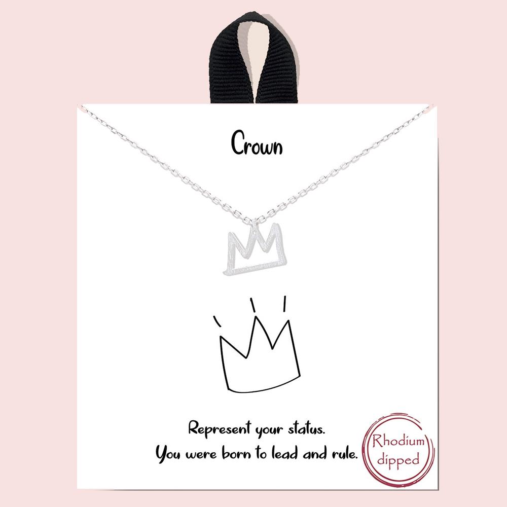 18K GOLD RHODIUM DIPPED METAL CROWN PENDANT NECKLACE