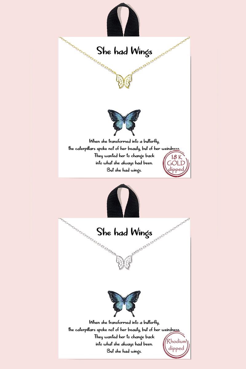 BLB SHE HAD WINGS BUTTERFLY DAINTY MESSAGE NECKLACE
