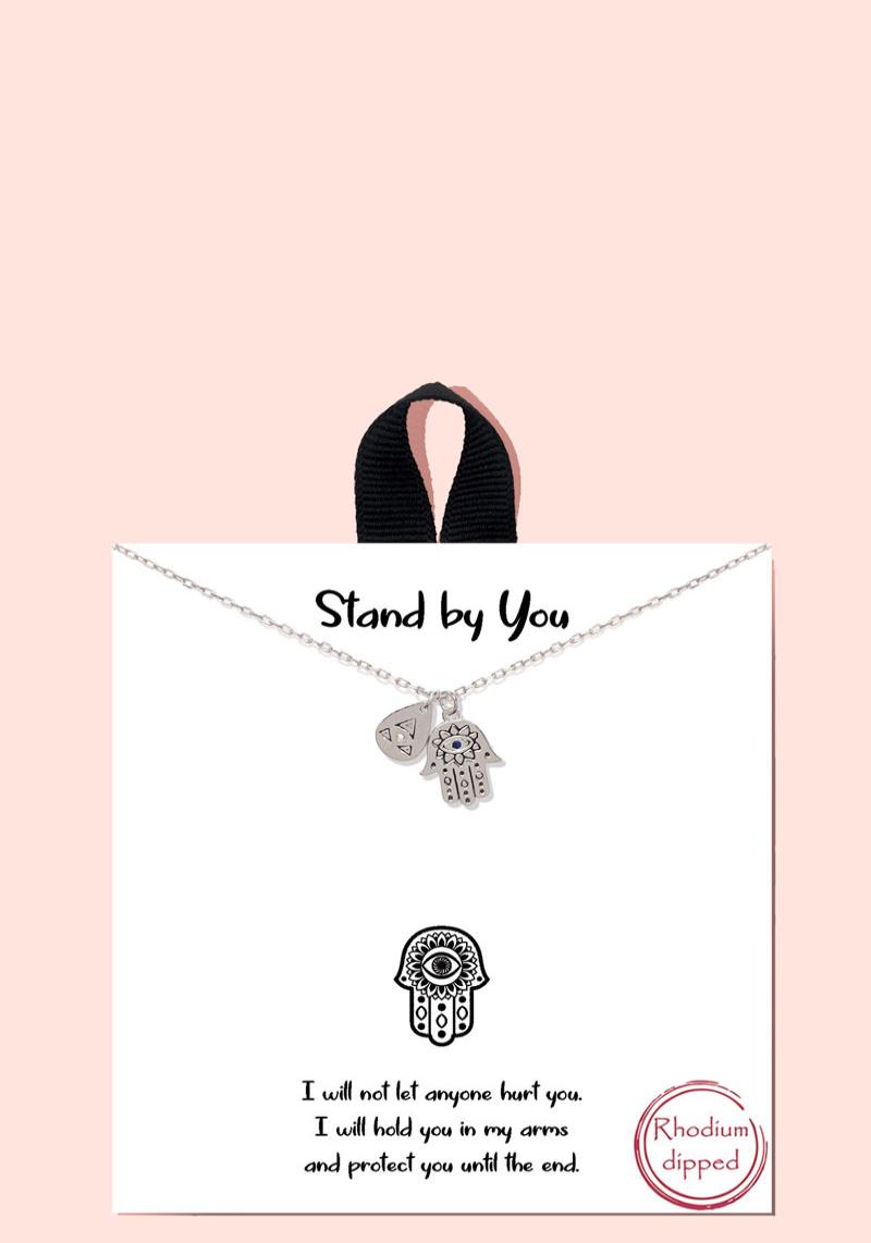 BLB STAND BY YOU HAMSA HAND MESSAGE NECKLACE