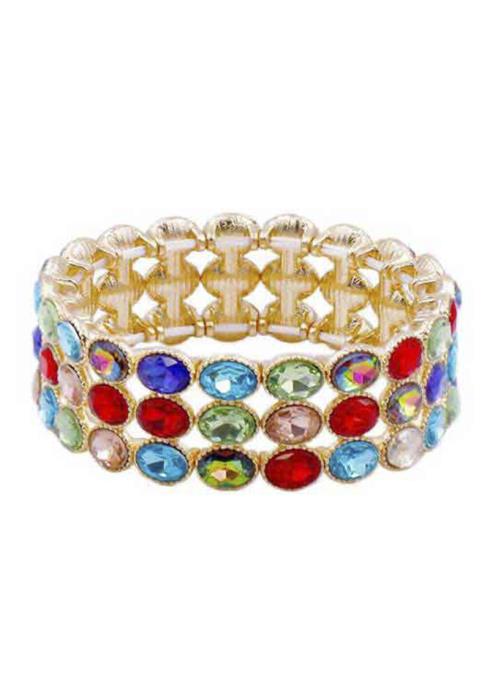 ROUND RHINESTONE 3 LINE STRETCH BRACELET