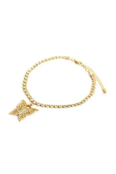 TRENDY MULTI RHINESTONE BUTTERFLY DANGLE ANKLET
